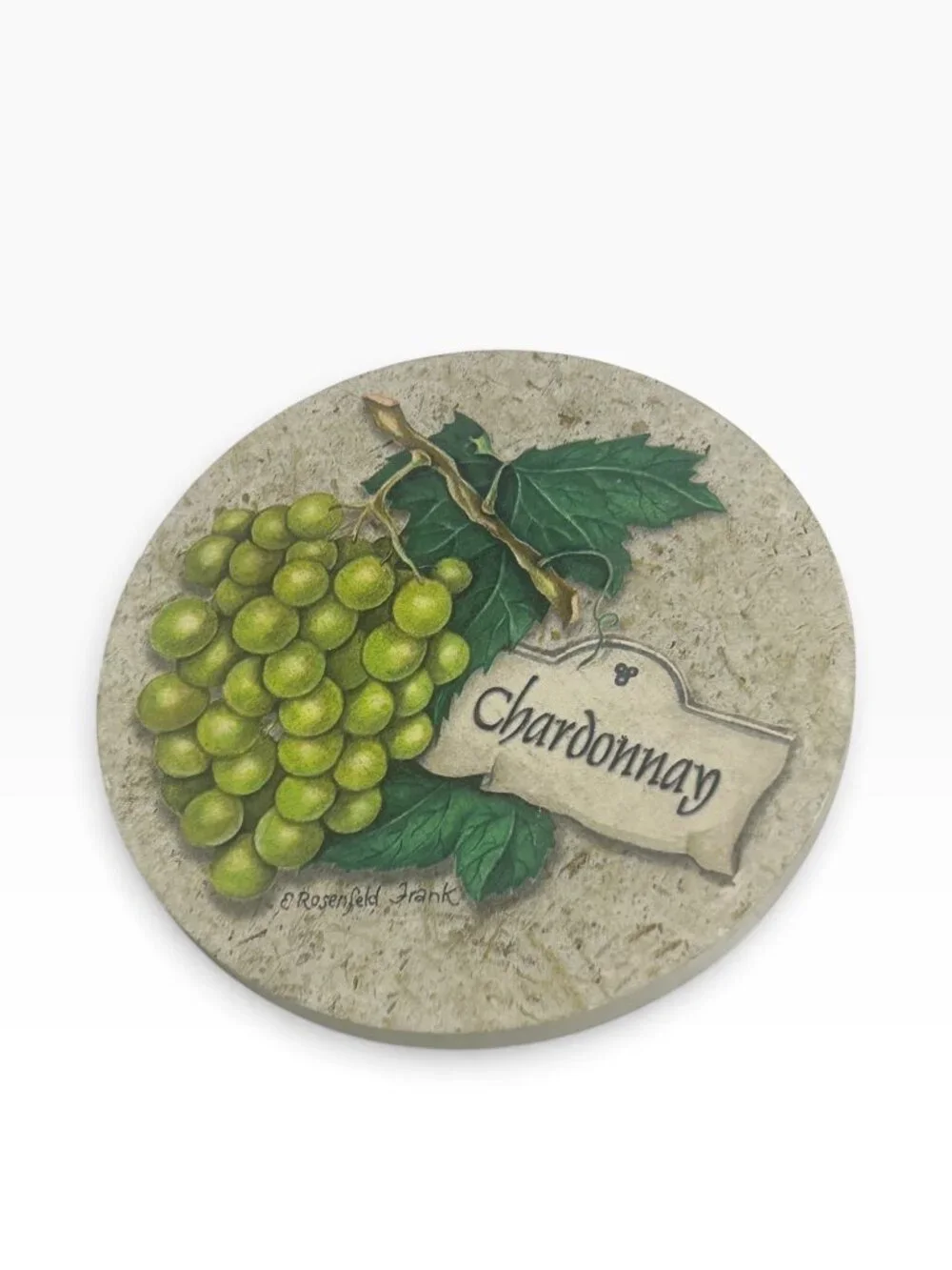Vintage E. Rosenfeld Frank Ceramic Wine Coasters Set of 4 with Wood Caddy Holder